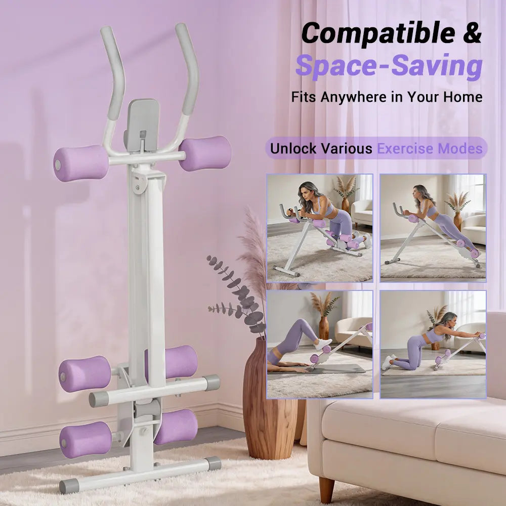 UMAY Ab Trainer, Adjustable Ab Workout Machine for Abs Workout at Home Gym, Foldable Lilac Pink Abdominal Trainer for Stomach Workout, Summervibes