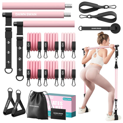 [DAWN SWAN] Pilates Bar Kit with Resistance Bands – Adjustable Home Gym Workout Equipment for Women & Men – Portable Pilates Equipment for Squats, Yoga & Full Body Toning,Summervibes