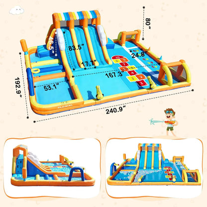 Dripex Baby Large Backyard Water Park for Kids: Inflatable Water Slide Bounce House with Blower, Slides, Climbing Walls, Water Guns, and Deep Splash Pool, Indoor and Outdoor, Summervibes, Summer Gifts