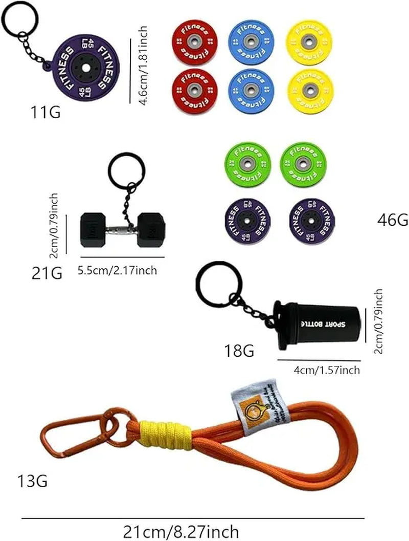Dumbbell & Weights Keychain, Bag Purse Charms Gift for Fitness Women and Men, Cute Mini Car Key Chains for Gym