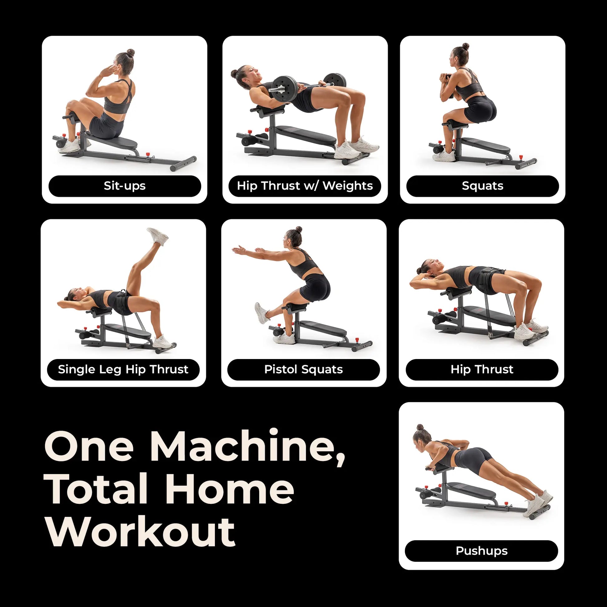 SUNNY Hip Thrust & Glute Bridge Machine Comes with 20 40 60 Lbs Resistance Bands 825 LB Capacity Adjustable Home Gym Fitness Workout Equipment Multi Function Sit up Push up Assisted Squat Exercise Machine Lower Body Core Leg Strength Trainer for Women Men