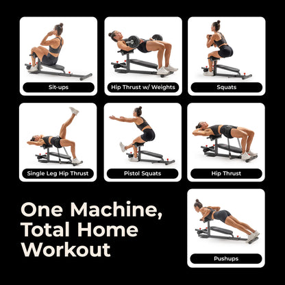 SUNNY Hip Thrust & Glute Bridge Machine Comes with 20 40 60 Lbs Resistance Bands 825 LB Capacity Adjustable Home Gym Fitness Workout Equipment Multi Function Sit up Push up Assisted Squat Exercise Machine Lower Body Core Leg Strength Trainer for Women Men