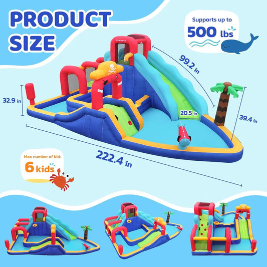 Dripex Baby Large Backyard Water Park for Kids: Inflatable Water Slide Bounce House with Blower, Slides, Climbing Walls, Water Guns, and Deep Splash Pool, Indoor and Outdoor, Summervibes, Summer Gifts