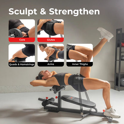 SUNNY Hip Thrust & Glute Bridge Machine Comes with 20 40 60 Lbs Resistance Bands 825 LB Capacity Adjustable Home Gym Fitness Workout Equipment Multi Function Sit up Push up Assisted Squat Exercise Machine Lower Body Core Leg Strength Trainer for Women Men