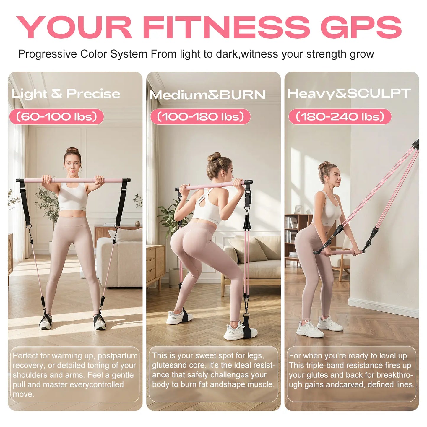 [DAWN SWAN] Pilates Bar Kit with Resistance Bands – Adjustable Home Gym Workout Equipment for Women & Men – Portable Pilates Equipment for Squats, Yoga & Full Body Toning,Summervibes