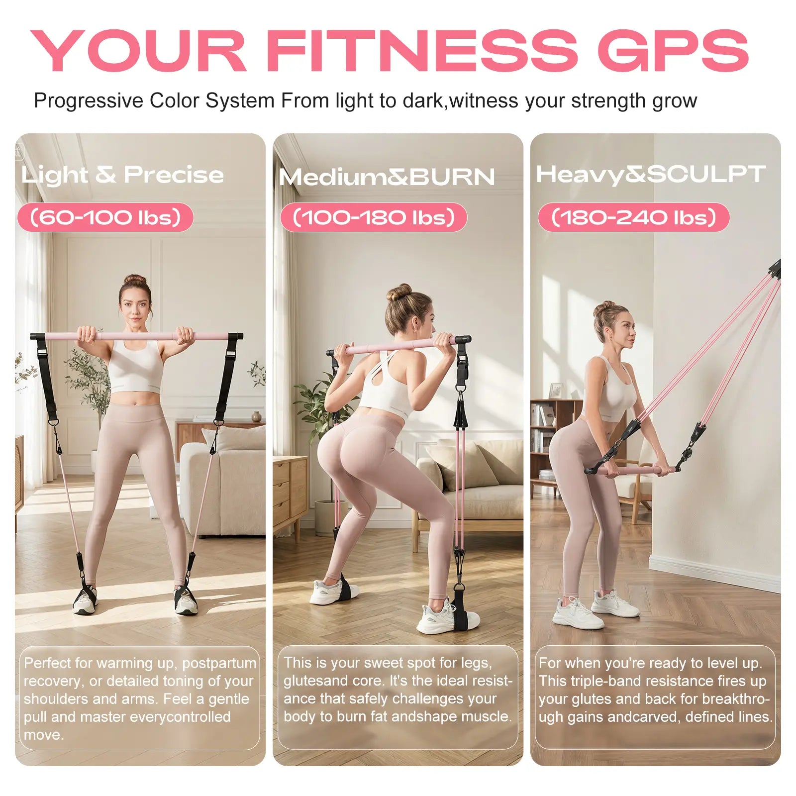 [DAWN SWAN] Pilates Bar Kit with Resistance Bands – Adjustable Home Gym Workout Equipment for Women & Men – Portable Pilates Equipment for Squats, Yoga & Full Body Toning,Summervibes