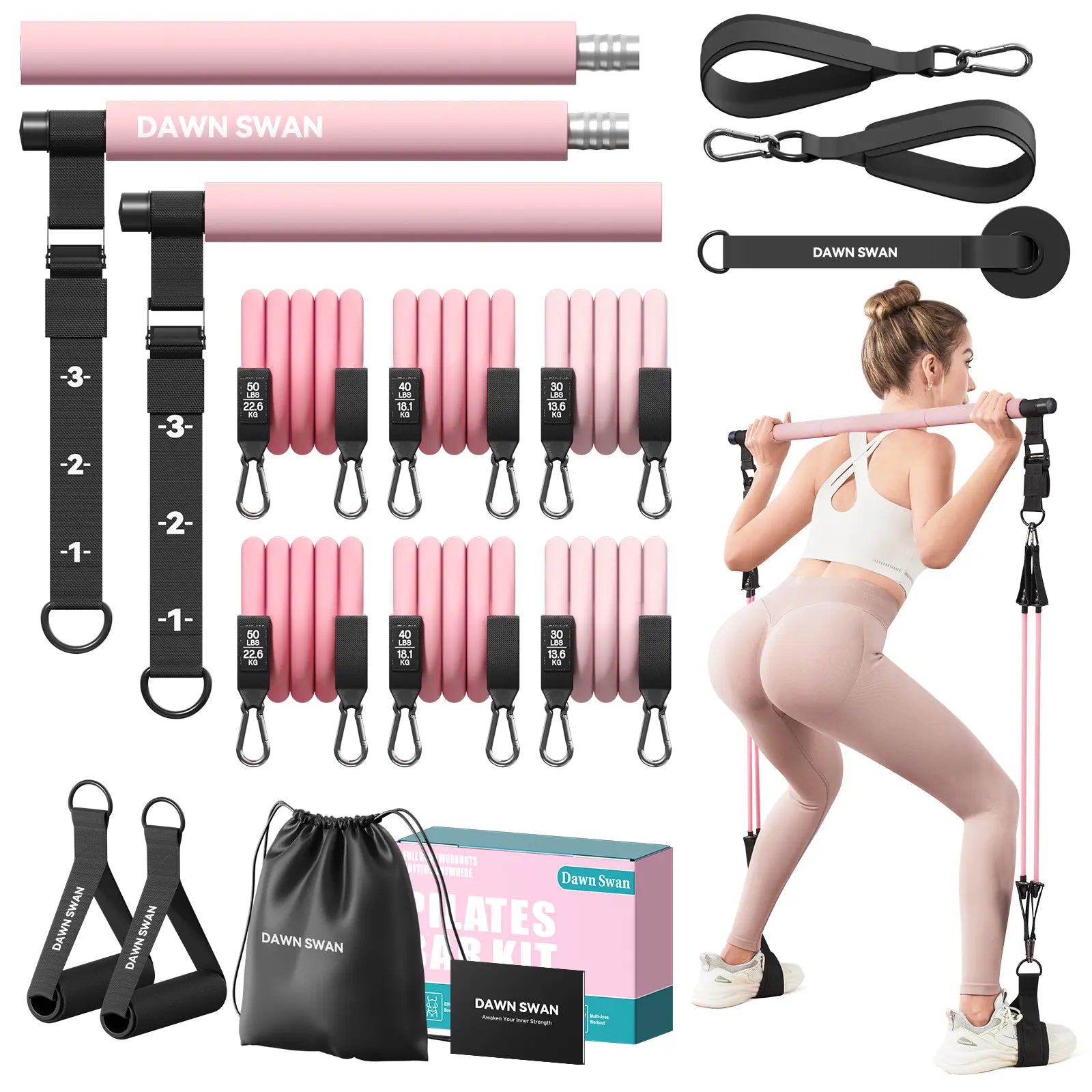[DAWN SWAN] Pilates Bar Kit with Resistance Bands – Adjustable Home Gym Workout Equipment for Women & Men – Portable Pilates Equipment for Squats, Yoga & Full Body Toning,Summervibes