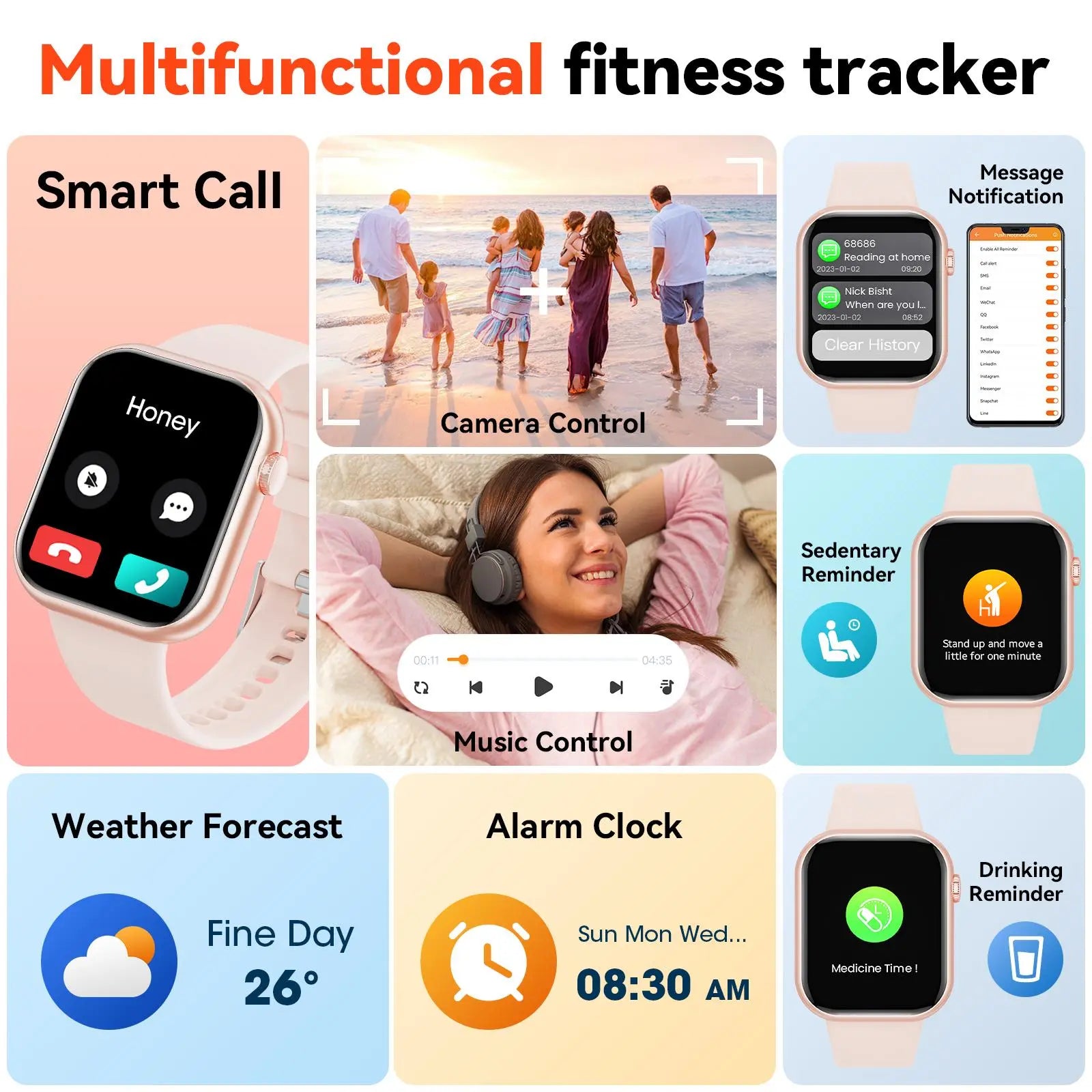 Smart Watch for Women Man (Answer/Make Call), 1.85 Inch Fitness Tracker with Pedometer & Multiple Sports Modes, Fitness Watch for Android Iphone, Back to School Gifts, Health Smart Watch, Sports Tracking Smartwatch