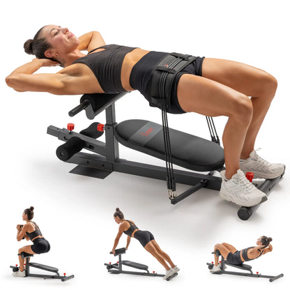 SUNNY Hip Thrust & Glute Bridge Machine Comes with 20 40 60 Lbs Resistance Bands 825 LB Capacity Adjustable Home Gym Fitness Workout Equipment Multi Function Sit up Push up Assisted Squat Exercise Machine Lower Body Core Leg Strength Trainer for Women Men