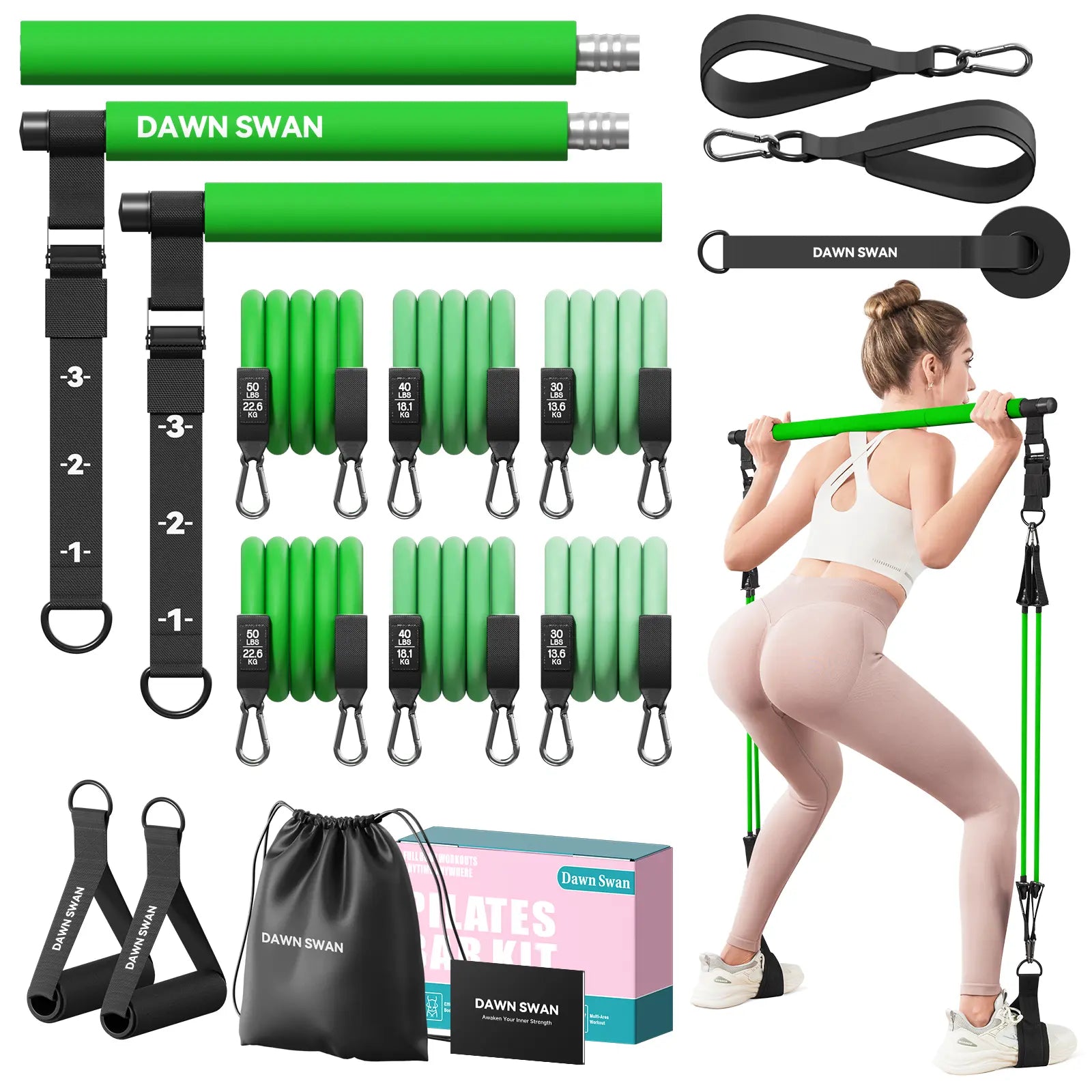 [DAWN SWAN] Pilates Bar Kit with Resistance Bands – Adjustable Home Gym Workout Equipment for Women & Men – Portable Pilates Equipment for Squats, Yoga & Full Body Toning,Summervibes