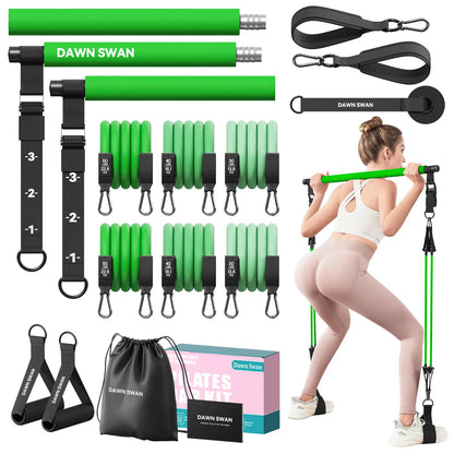 [DAWN SWAN] Pilates Bar Kit with Resistance Bands – Adjustable Home Gym Workout Equipment for Women & Men – Portable Pilates Equipment for Squats, Yoga & Full Body Toning,Summervibes
