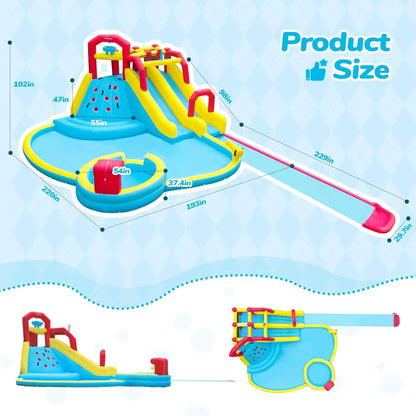 Dripex Baby Large Backyard Water Park for Kids: Inflatable Water Slide Bounce House with Blower, Slides, Climbing Walls, Water Guns, and Deep Splash Pool, Indoor and Outdoor, Summervibes, Summer Gifts