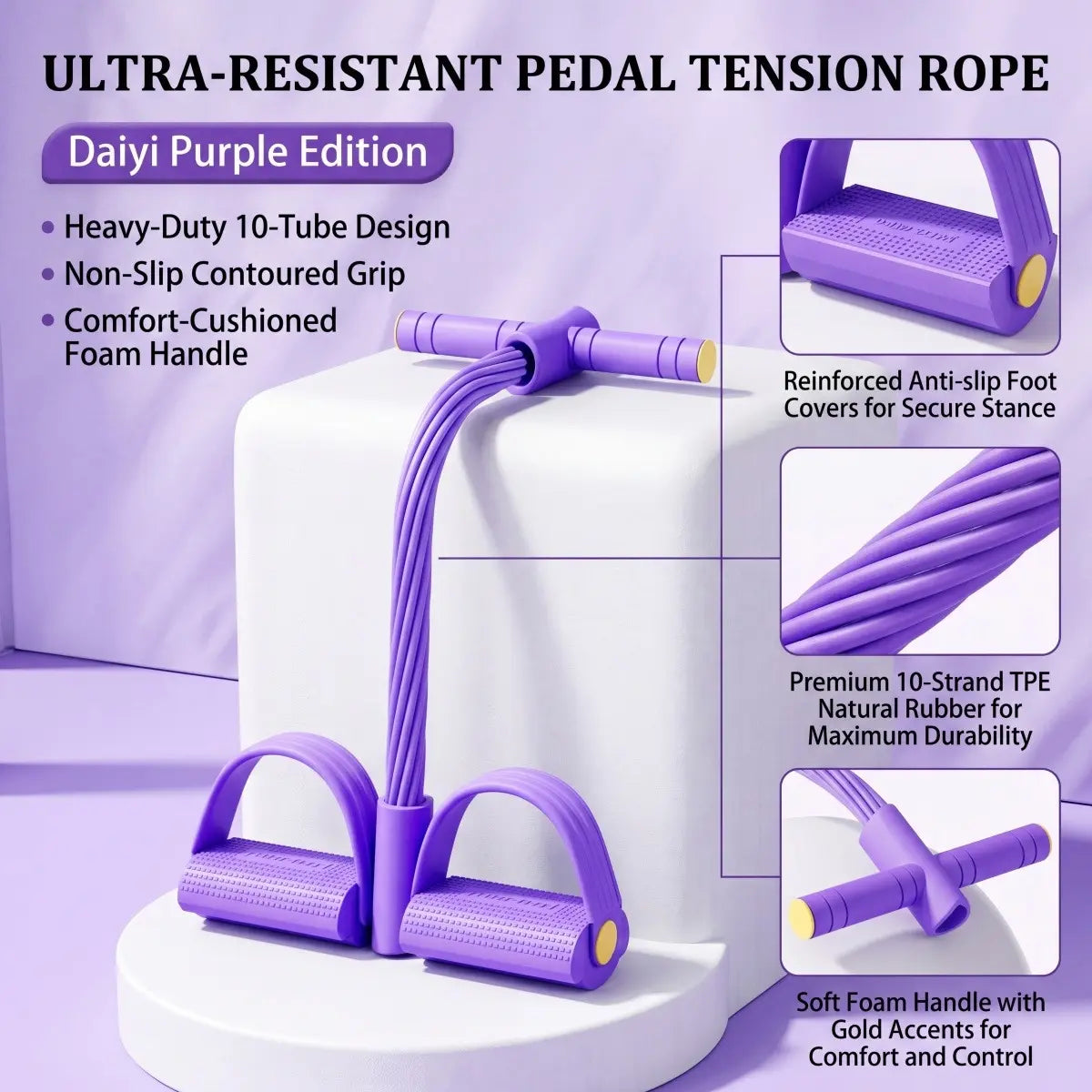 2026 New Manual Tension Training Pedal Resistance Band, 10-Tube Eco-Friendly Natural Latex Yoga Stretching Band, Multifunctional Elastic Band for Home Gym Arm, Waist & Abdomen Training, Fitness Exercise Equipment for Men and Women