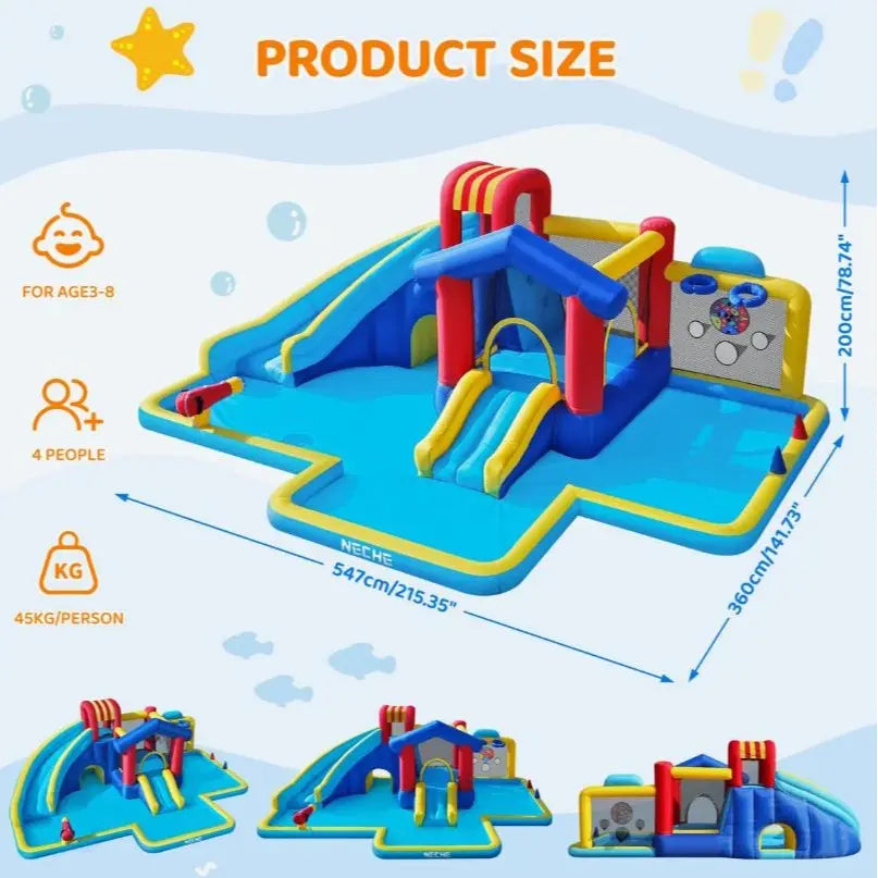 Dripex Baby Large Backyard Water Park for Kids: Inflatable Water Slide Bounce House with Blower, Slides, Climbing Walls, Water Guns, and Deep Splash Pool, Indoor and Outdoor, Summervibes, Summer Gifts