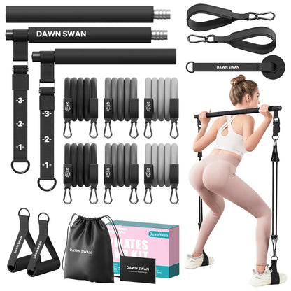 [DAWN SWAN] Pilates Bar Kit with Resistance Bands – Adjustable Home Gym Workout Equipment for Women & Men – Portable Pilates Equipment for Squats, Yoga & Full Body Toning,Summervibes