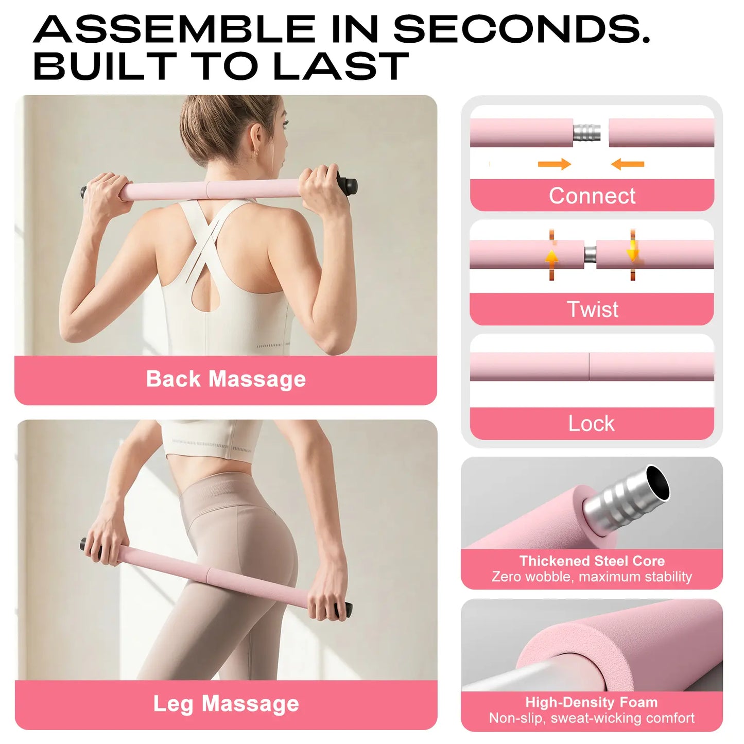 [DAWN SWAN] Pilates Bar Kit with Resistance Bands – Adjustable Home Gym Workout Equipment for Women & Men – Portable Pilates Equipment for Squats, Yoga & Full Body Toning,Summervibes