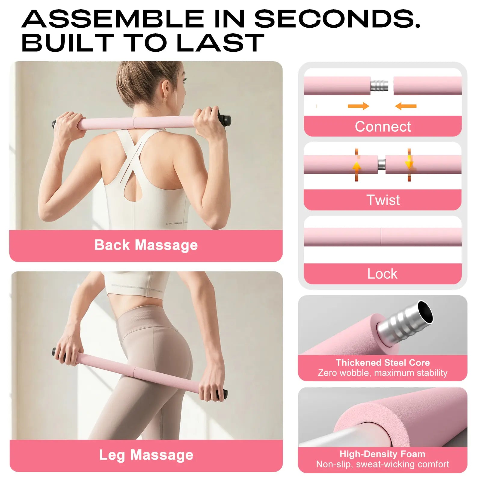 [DAWN SWAN] Pilates Bar Kit with Resistance Bands – Adjustable Home Gym Workout Equipment for Women & Men – Portable Pilates Equipment for Squats, Yoga & Full Body Toning,Summervibes