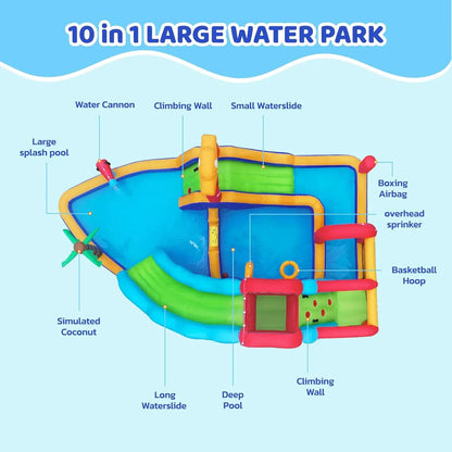 Dripex Baby Large Backyard Water Park for Kids: Inflatable Water Slide Bounce House with Blower, Slides, Climbing Walls, Water Guns, and Deep Splash Pool, Indoor and Outdoor, Summervibes, Summer Gifts