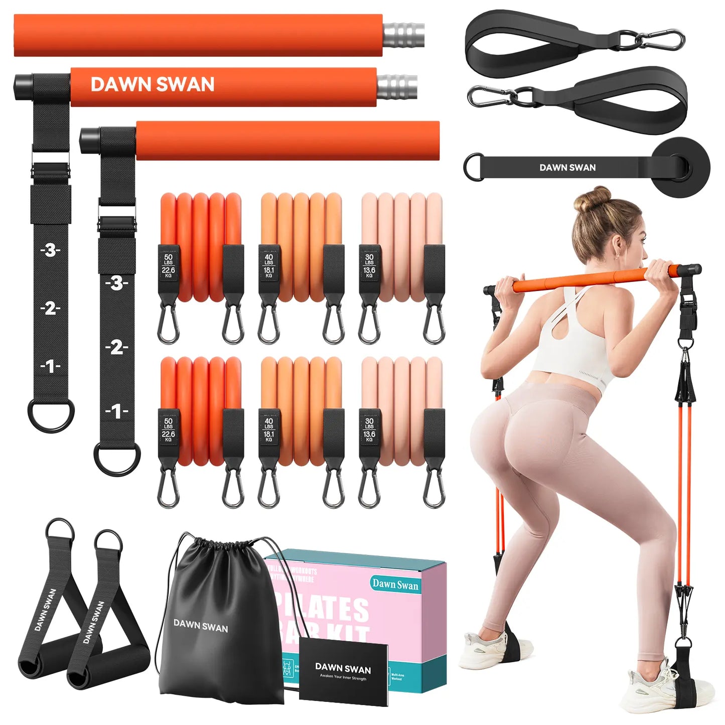 [DAWN SWAN] Pilates Bar Kit with Resistance Bands – Adjustable Home Gym Workout Equipment for Women & Men – Portable Pilates Equipment for Squats, Yoga & Full Body Toning,Summervibes