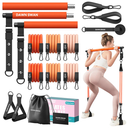 [DAWN SWAN] Pilates Bar Kit with Resistance Bands – Adjustable Home Gym Workout Equipment for Women & Men – Portable Pilates Equipment for Squats, Yoga & Full Body Toning,Summervibes