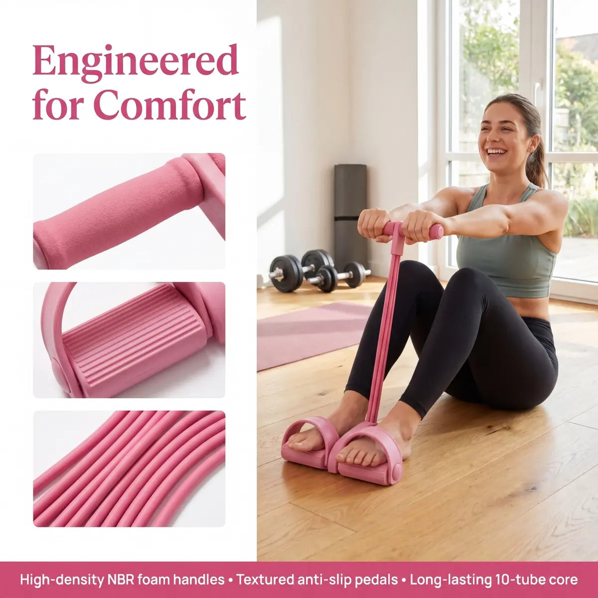 2026 New Manual Tension Training Pedal Resistance Band, 10-Tube Eco-Friendly Natural Latex Yoga Stretching Band, Multifunctional Elastic Band for Home Gym Arm, Waist & Abdomen Training, Fitness Exercise Equipment for Men and Women