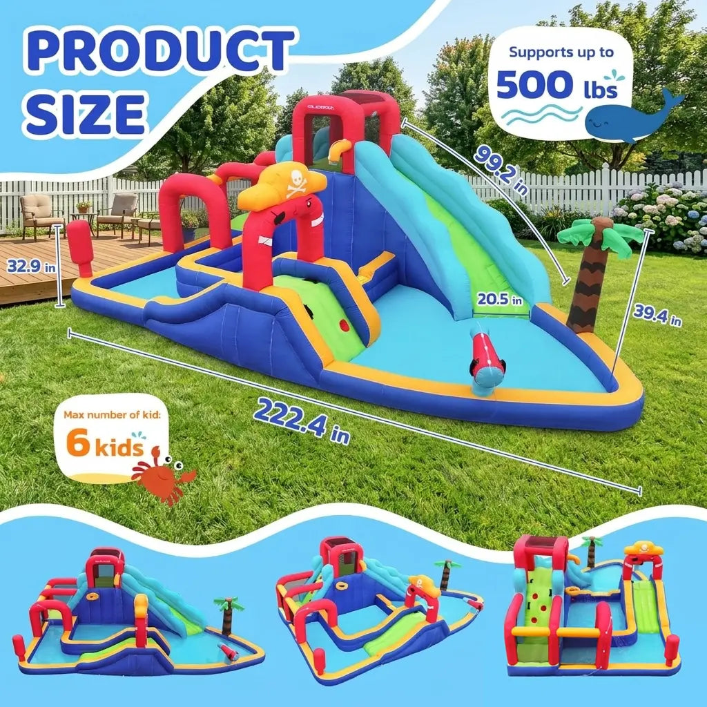 Dripex Baby Large Backyard Water Park for Kids: Inflatable Water Slide Bounce House with Blower, Slides, Climbing Walls, Water Guns, and Deep Splash Pool, Indoor and Outdoor, Summervibes, Summer Gifts