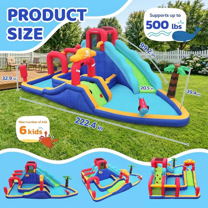 Dripex Baby Large Backyard Water Park for Kids: Inflatable Water Slide Bounce House with Blower, Slides, Climbing Walls, Water Guns, and Deep Splash Pool, Indoor and Outdoor, Summervibes, Summer Gifts