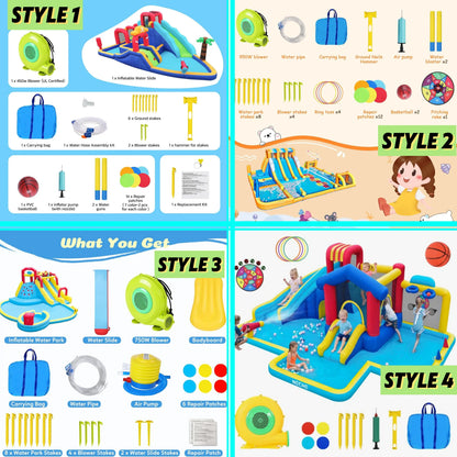 Dripex Baby Large Backyard Water Park for Kids: Inflatable Water Slide Bounce House with Blower, Slides, Climbing Walls, Water Guns, and Deep Splash Pool, Indoor and Outdoor, Summervibes, Summer Gifts