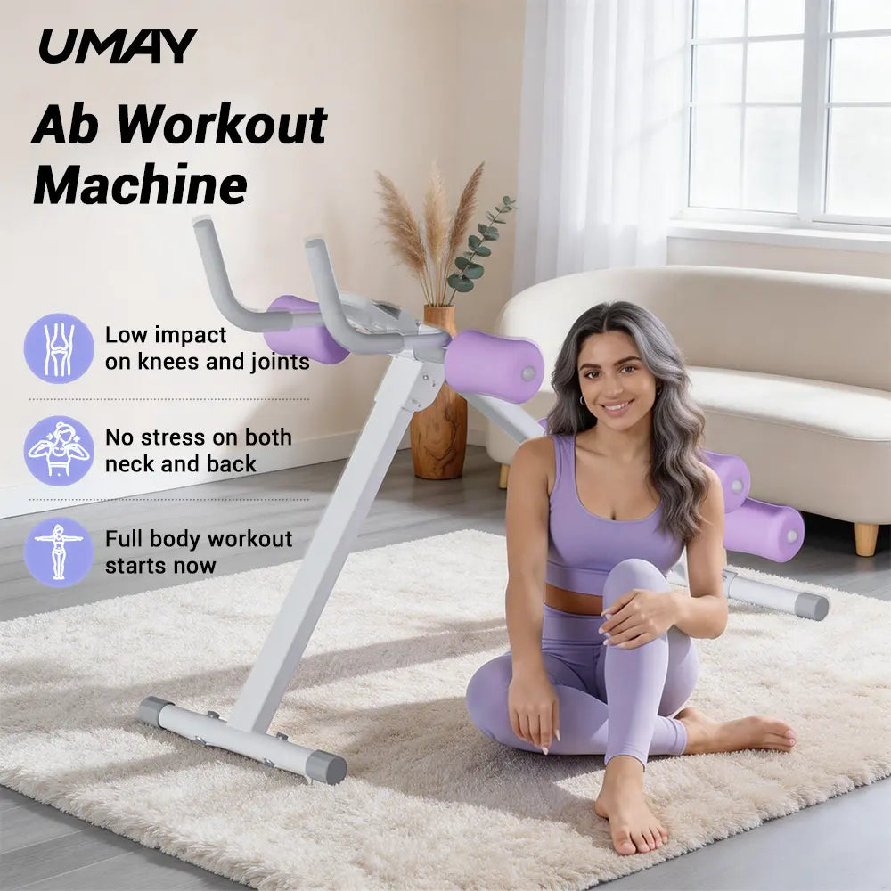 UMAY Ab Trainer, Adjustable Ab Workout Machine for Abs Workout at Home Gym, Foldable Lilac Pink Abdominal Trainer for Stomach Workout, Summervibes