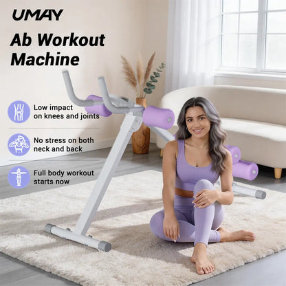 UMAY Ab Trainer, Adjustable Ab Workout Machine for Abs Workout at Home Gym, Foldable Lilac Pink Abdominal Trainer for Stomach Workout, Summervibes