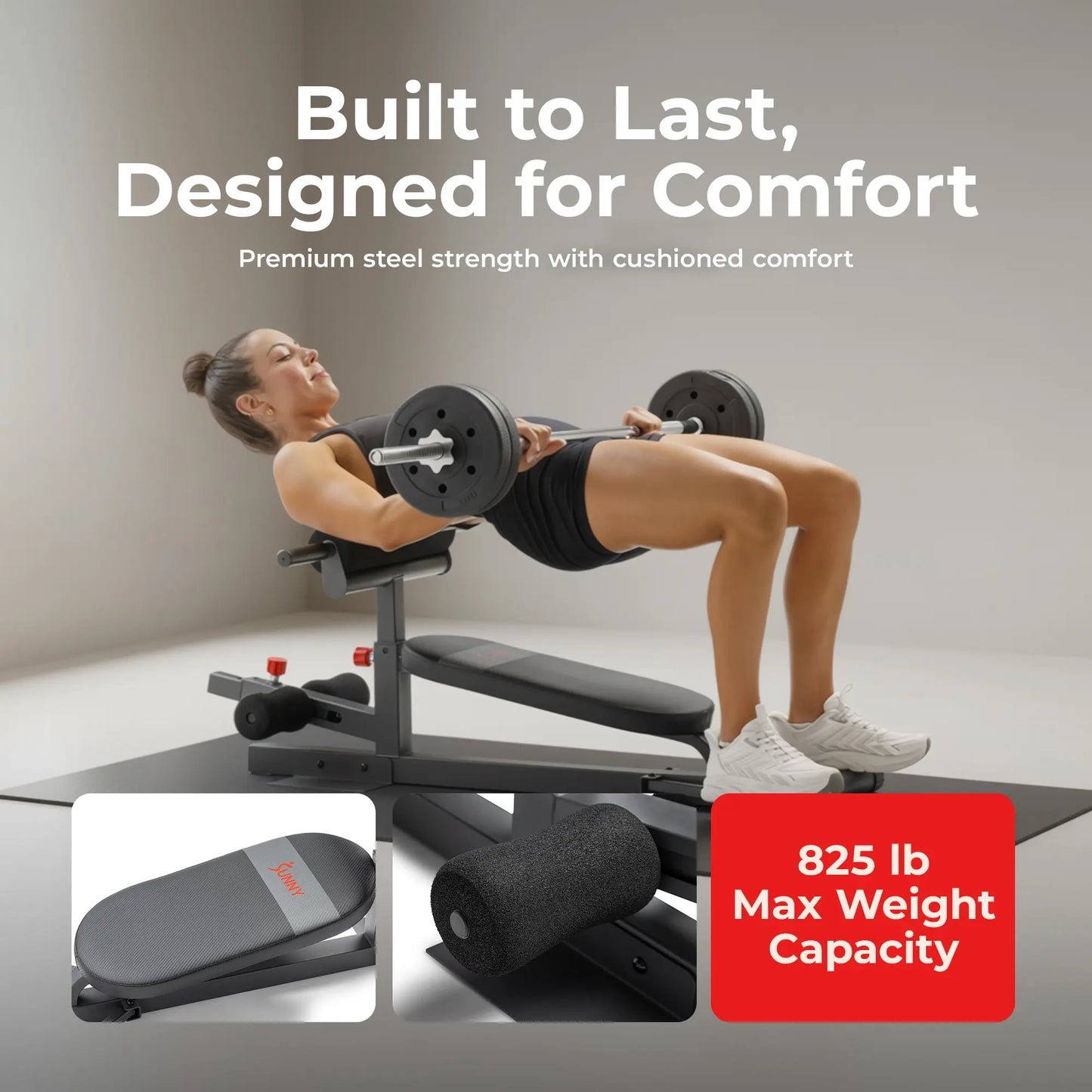 SUNNY Hip Thrust & Glute Bridge Machine Comes with 20 40 60 Lbs Resistance Bands 825 LB Capacity Adjustable Home Gym Fitness Workout Equipment Multi Function Sit up Push up Assisted Squat Exercise Machine Lower Body Core Leg Strength Trainer for Women Men