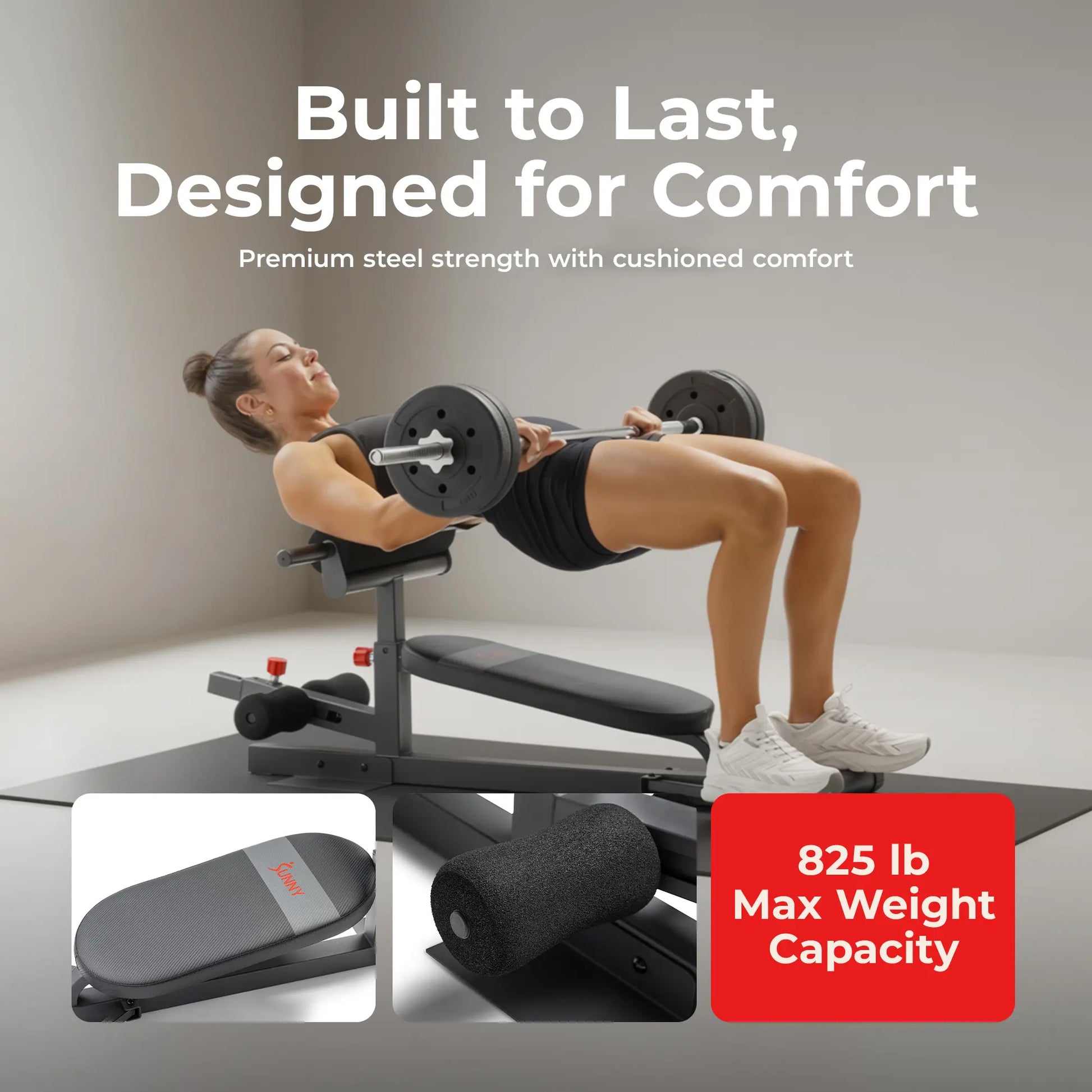 SUNNY Hip Thrust & Glute Bridge Machine Comes with 20 40 60 Lbs Resistance Bands 825 LB Capacity Adjustable Home Gym Fitness Workout Equipment Multi Function Sit up Push up Assisted Squat Exercise Machine Lower Body Core Leg Strength Trainer for Women Men